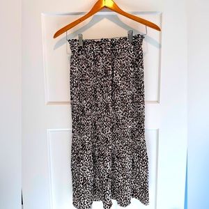 Pleated Leopard Print Midi Skirt Boho Chic